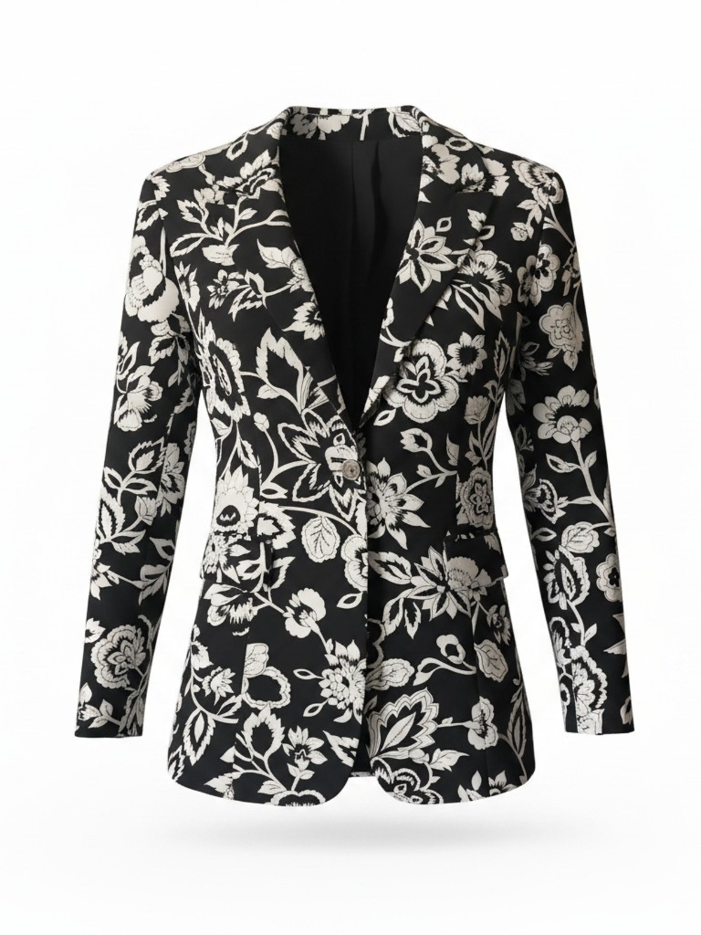 New York & Company Black and White Floral Tailored Blazer